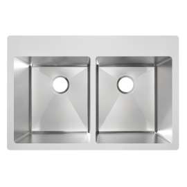 Stainless Steel 33" X 22" X 9" Drop-In Equal Double Bowl Radiant Satin 18 Gauge 4-Hole Sink, MFD1114