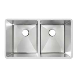 Stainless Steel 31-1/2" X 18-1/2" X 5-1/2" Undermount Equal Double Bowl Radiant Satin 18 Gauge Sink, MFD117