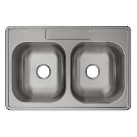 Stainless Steel Sink 33" X 22" X 8-1/16" Drop-In Double Bowl 20 Gauge 1-Hole, MFV1141