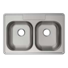 Stainless Steel Sink 33" X 22" X 5-3/8" Drop-In Double Bowl 22 Gauge 2-Hole 10 Pk, MFV1152-10