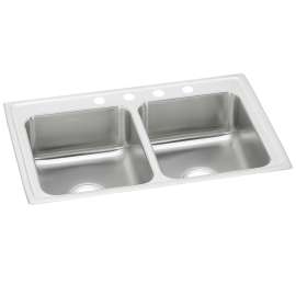 Celebrity Stainless Steel 33" X 21-1/4" X 7-1/2" 4-Hole Equal Double Bowl Drop-In Sink, PSR33214