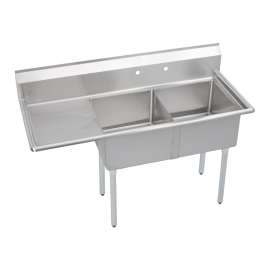 Dependabilt Stainless Steel 56-1/2" X 23-13/16" X 43-3/4" 18 Gauge Two Compartment Sink W/ 18" Left Drainboard And Stainless Steel Legs, S2C18X18-L-18X