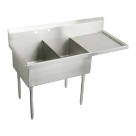 Sturdibilt Stainless Steel 55-1/2" X 27-1/2" X 14" Floor Mount Double Compartment Scullery Sink W/Right Drainboard, SS8230R2