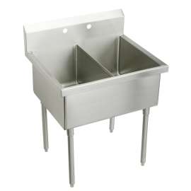 Sturdibilt Stainless Steel 39" X 27-1/2" X 14" Floor Mount Double Compartment 0-Hole Scullery Sink, SS82360