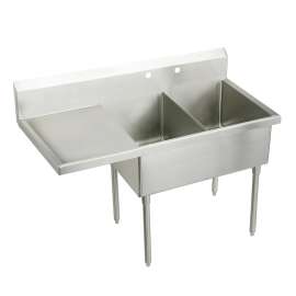 Sturdibilt Stainless Steel 79-1/2" X 27-1/2" X 14" Floor Mount Double Compartment Scullery Sink W/Left Drainboard, SS8254L2