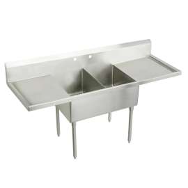 Sturdibilt Stainless Steel 102" X 27-1/2" X 14" Floor Mount Double Compartment Scullery Sink With Drainboard, SS8254LR0