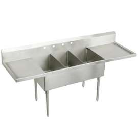 Sturdibilt Stainless Steel 93" X 27-1/2" X 14" Floor Mount Triple Compartment 2-Hole Scullery Sink W/L&R Drainboards, SS8345LR4