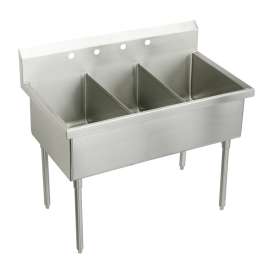 Sturdibilt Stainless Steel 63" X 27-1/2" X 14" Floor Mount Triple Compartment Scullery Sink, SS83604