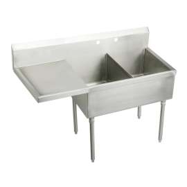 Weldbilt Stainless Steel 55-1/2" X 27-1/2" X 14" Floor Mount Double Compartment Scullery Sink With Drainboard, WNSF8230LOF2