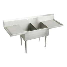 Weldbilt Stainless Steel 78" X 27-1/2" X 14" Floor Mount Double Compartment Scullery 4-Hole Sink W/L&R Drainboards, WNSF8230LR4