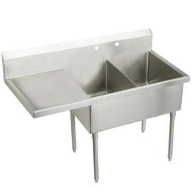 Weldbilt Stainless Steel 73-1/2" X 27-1/2" X 14" Floor Mount Double Compartment Scullery 2-Hole Sink W/Left Drainboard, WNSF8248L2