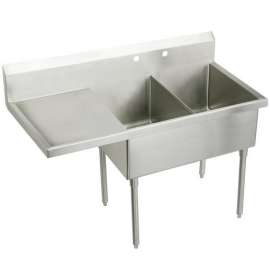 Weldbilt Stainless Steel 79-1/2" X 27-1/2" X 14" Floor Mount Double Compartment 2-Hole Scullery Sink W/Left Drainboard, WNSF8254L2
