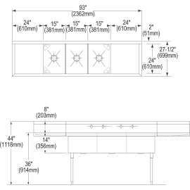 Weldbilt Stainless Steel 93" X 27-1/2" X 14" Floor Mount Triple Compartment Scullery 2-Hole Sink With L&R Drainboards, WNSF8345LR2