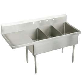 Weldbilt Stainless Steel 79-1/2" X 27-1/2" X 14" Floor Mount Triple Compartment 4-Hole Scullery Sink W/Left Drainboard, WNSF8354L4