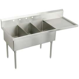 Weldbilt Stainless Steel 79-1/2" X 27-1/2" X 14" Floor Mount Triple Compartment 4-Hole Scullery Sink W/Right Drainboard, WNSF8354R4