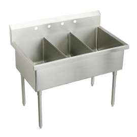 Weldbilt Stainless Steel 63" X 27-1/2" X 14" Floor Mount Triple Compartment 2-Hole Scullery Sink, WNSF83602