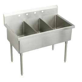 Weldbilt Stainless Steel 75" X 27-1/2" X 14" Floor Mount Triple Compartment 2-Hole Scullery Sink, WNSF83722