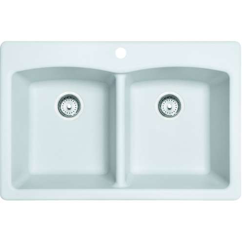Franke Ellipse 33.0-In. X 22.0-In. Fragranite Dual Mount Double Bowl Kitchen Sink In Polar White