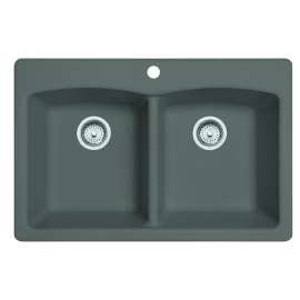 Franke Ellipse 33.0-In. X 22.0-In. Fragranite Dual Mount Double Bowl Kitchen Sink In Stone Grey