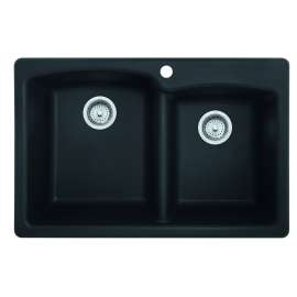 Franke Ellipse 33.0-In. X 22.0-In. Fragranite Dual Mount Double Bowl Kitchen Sink In Onyx