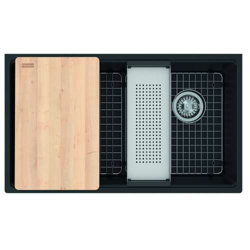 Franke Maris Undermount 33-In X 19.31-In Fragranite Single Bowl Workcenter Kitchen Sink In Matte Black