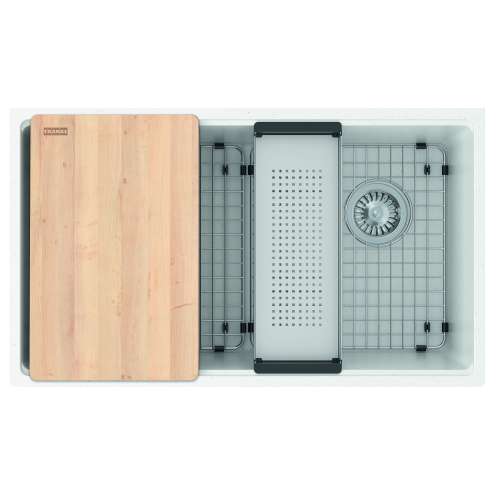 Franke Maris Undermount 33-In X 19.31-In Fragranite Single Bowl Workcenter Kitchen Sink In Polar White