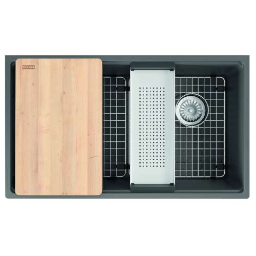 Franke Maris Undermount 33-In X 19.31-In Fragranite Single Bowl Workcenter Kitchen Sink In Stone Grey