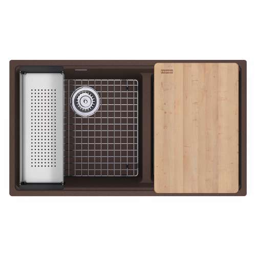 Franke Maris Undermount 33-In X 18.94-In Fragranite Double Bowl Workcenter Sink In Mocha