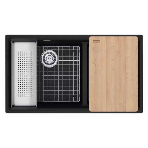 Franke Maris Undermount 33-In X 18.94-In Fragranite Double Bowl Workcenter Sink In Onyx