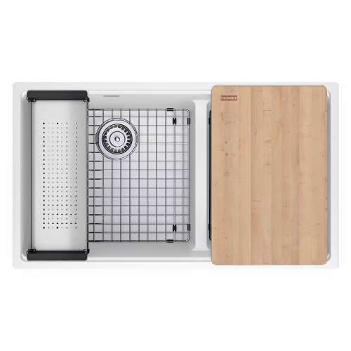 Franke Maris Undermount 33-In X 18.94-In Fragranite Double Bowl Workcenter Sink In Polar White