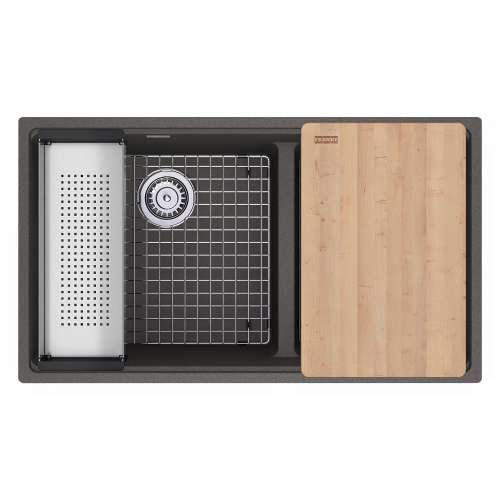 Franke Maris Undermount 33-In X 18.94-In Fragranite Double Bowl Workcenter Sink In Stone Grey