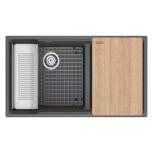 Franke Maris Undermount 33-In X 18.94-In Fragranite Double Bowl Workcenter Sink In Slate Grey