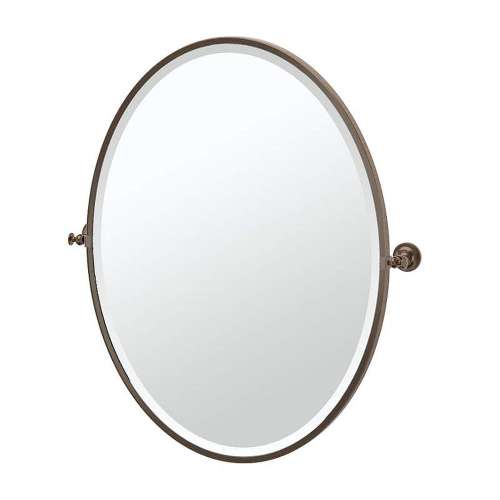 Wall Mounted Framed Oval Mirror in Satin Nickel