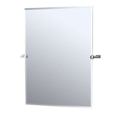 Rectangular Beveled Tilting Wall Mirror in Satin Nickel