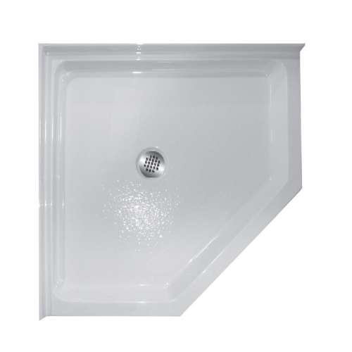 38-in x 38-in Corner Corner Acrylic Shower Base with Center Drain and Low EasyStep Threshold, in White