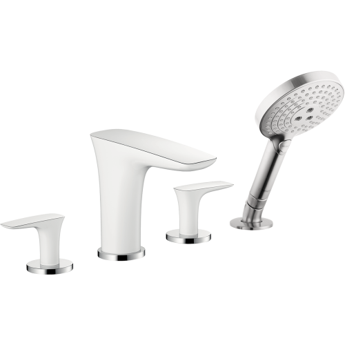 Hansgrohe Puravida 4-Hole Roman Tub Set Trim With 1.75 Gpm Handshower In White/Chrome, 15456401