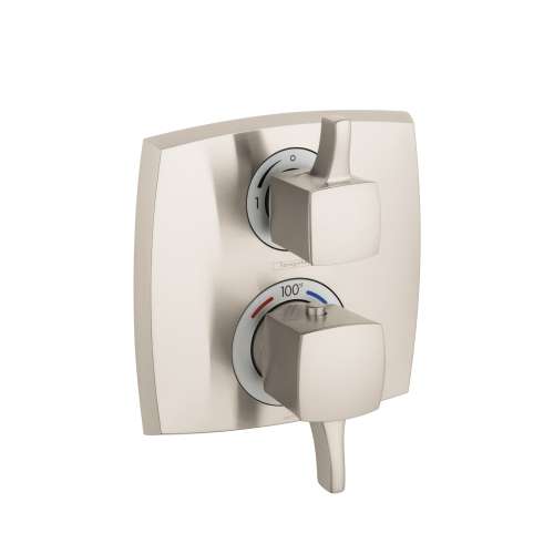Hansgrohe Ecostat Classic Thermostatic Trim With Volume Control, Square In Brushed Nickel, 15727821