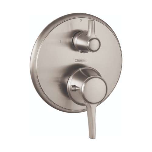 Hansgrohe Ecostat Classic Thermostatic Trim With Volume Control And Diverter, Round In Brushed Nickel, 15753821