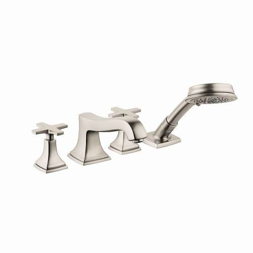 31449821 Metropol Classic 4-Hole Roman Tub Set Trim with Cross Handles and 1.8 GPM Handshower, In Brushed Nickel