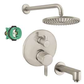 Raindance Downpour Air 10-In Showerhead Kit With Tub Spout, Thermostatic Trim, Diverter, And Rough-In