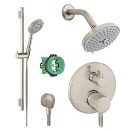 Raindance S 150 Air 3-Jet Showerhead Kit With Handshower Wallbar, Thermostatic Trim, Diverter, And Rough-In