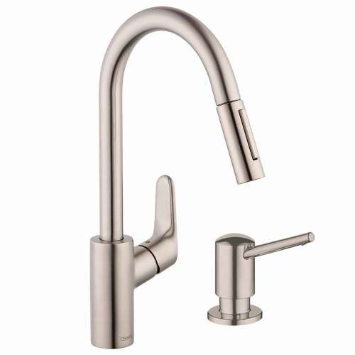 KK04505-04539SO Focus HighArc Pull-Down 1.75gpm Kitchen Faucet with Soap Dispenser in Steel Optic