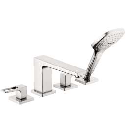 Hansgrohe Metropol 4-Hole Roman Tub Set Trim With Loop Handles And 2.0 Gpm Handshower In Chrome, 74553001