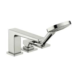 Hansgrohe Metropol 3-Hole Roman Tub Set Trim With Loop Handle And 1.75 Gpm Handshower In Brushed Nickel, 74554821