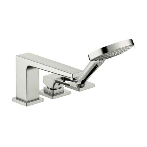 Hansgrohe Metropol 3-Hole Roman Tub Set Trim With Loop Handle And 1.75 Gpm Handshower In Brushed Nickel, 74554821