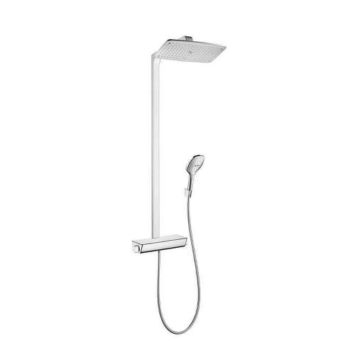 27112001 Raindance Select Showerpipe with Shower Head, Multi-Function Hand Shower and Glass Shelf in Chrome