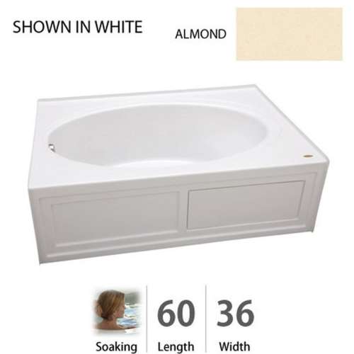 60in x 36in Drop In Three Wall Alcove Soaking Bathtub in Almond