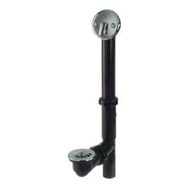 Bathtub Black Polypropylene Trip Lever Drain with Pipe, Tee, and Two Hole Face Plate in Polished Chrome