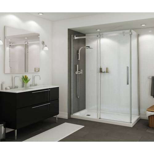 60in x 32in Rectangular Corner Left Acrylic Shower Base with Left Hand Drain, in White