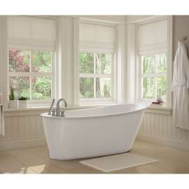 60in x 32in x 25in Oval Freestanding Fiberglass Soaking Bathtub with and End Drain, in White
